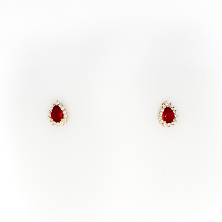 JEWELRY - EARRINGS - SCREW - ZIRCON - DROP Е315 - 0.8x1.1cm GOLD AND RED  - 1 pair