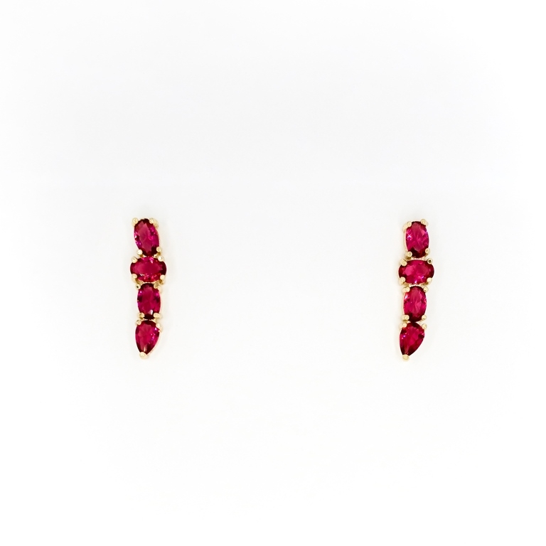 JEWELRY - EARRINGS - SCREW - ZIRCON - DROPS Е318 - 0.6x2.3cm GOLD AND CYCLAMEN  - 1 pair