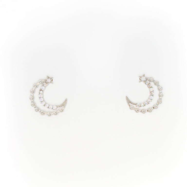 JEWELRY - EARRINGS - SCREW - ZIRCON - MOON Е305 - 1.8x1.9cm NICKEL - 1 pair