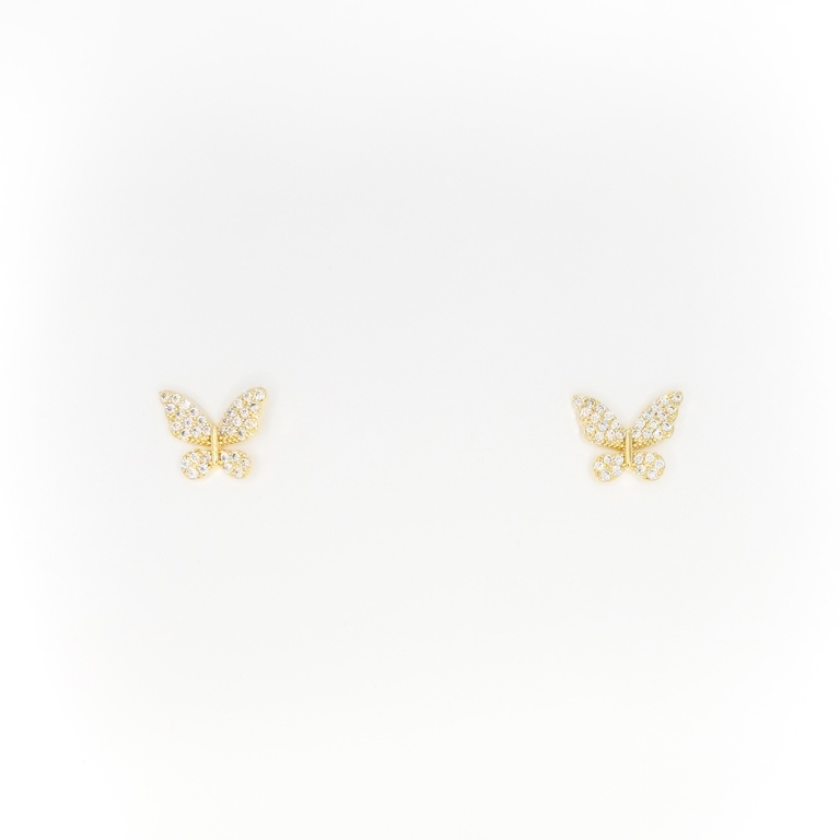 JEWELRY - EARRINGS - SCREW - ZIRCON - BUTTERFLY Е291 - 1.2x1.2cm GOLD - 1 pair