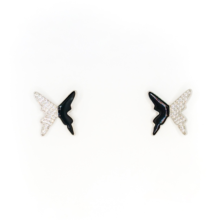 JEWELRY - EARRINGS - SCREW - ZIRCON - BUTTERFLY Е299 - 1.8x1.8cm NICKEL AND BLACK - 1 pair