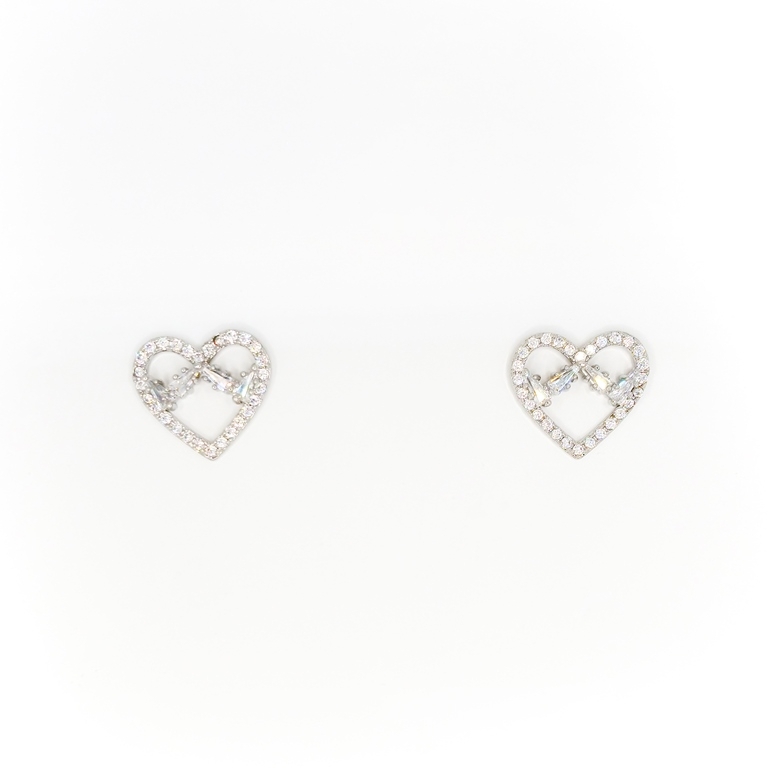 JEWELRY - EARRINGS - SCREW - ZIRCON - HEART Е282 - 1.7x1.5cm NICKEL - 1 pair