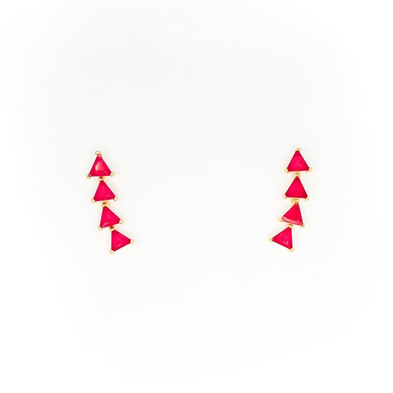 JEWELRY - EARRINGS - SCREW - ZIRCON - TRIANGLES Е317 - 0.7x2.3cm GOLD AND CYCLAMEN  - PACKAGE 6 pairs