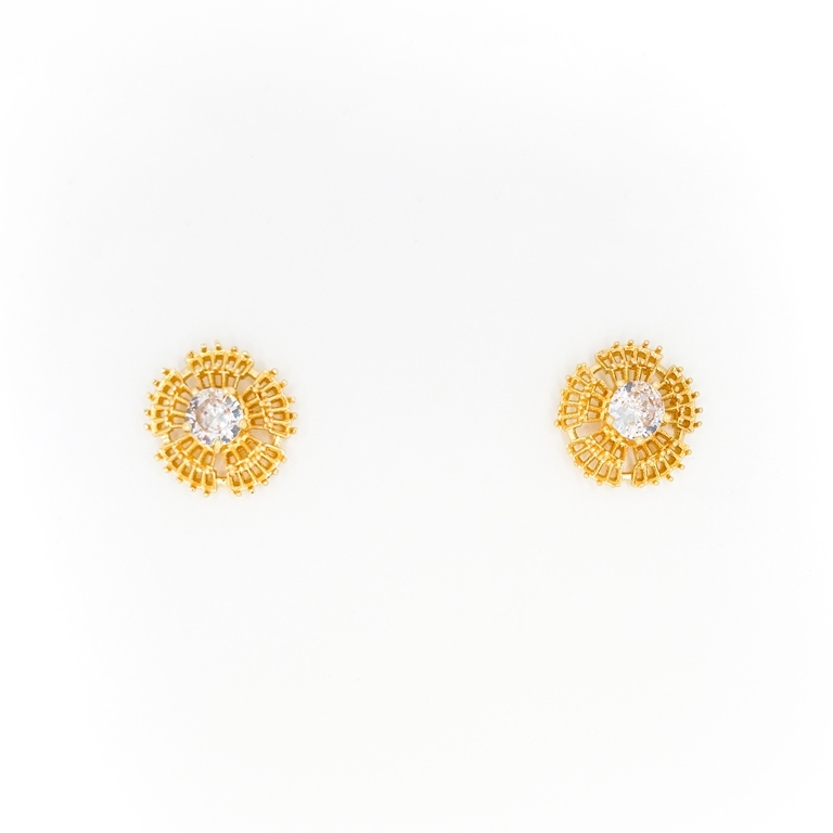 JEWELRY - EARRINGS - SCREW - ZIRCON - FLOWER Е313 - 1.6x1.6cm GOLD - 1 pair