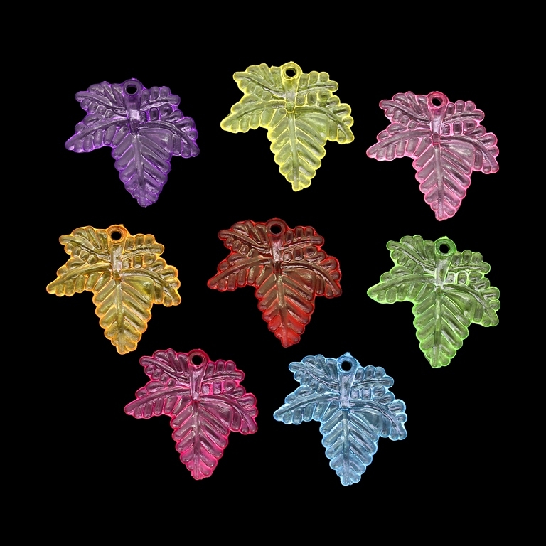 TRANSPARENT PLASTIC BEADS - LEAF 03 - 20x20x3mm MIXED - 50g Hole-1.5mm (127pcs.)