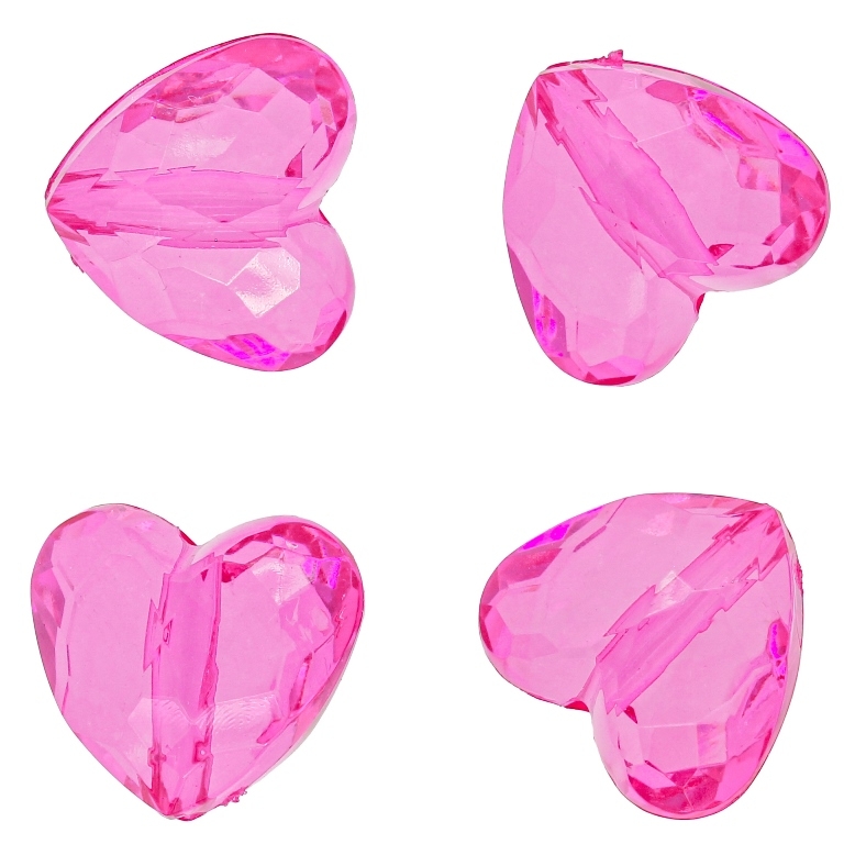 TRANSPARENT PLASTIC BEADS - HEART 06 FACETED - 17x18.5x11mm CYCLAMEN PINK V08 - PACKAGE 500g Hole-2.5mm (270pcs.)