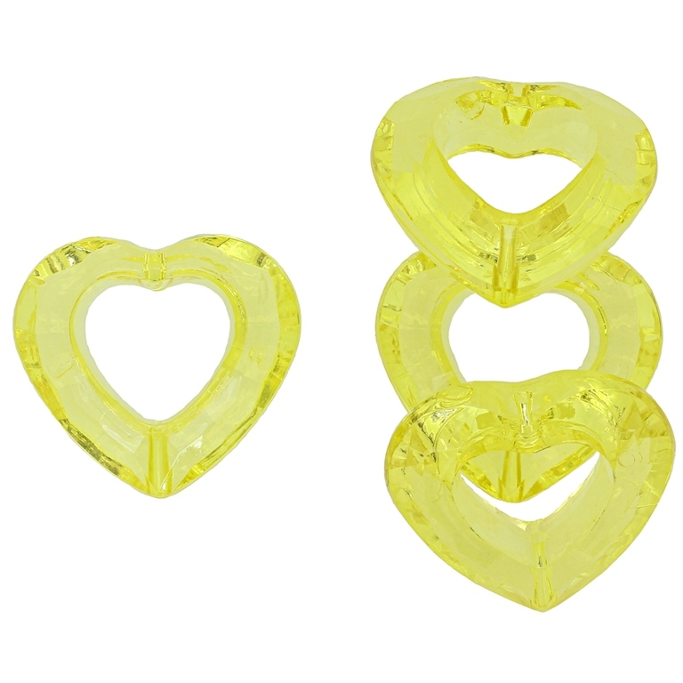 TRANSPARENT PLASTIC BEADS - HEART 08 CONTOUR - INNER HOLE 13x14mm - 25x28x9mm YELLOW V22 - 50g Hole-2.0mm (21pcs.)