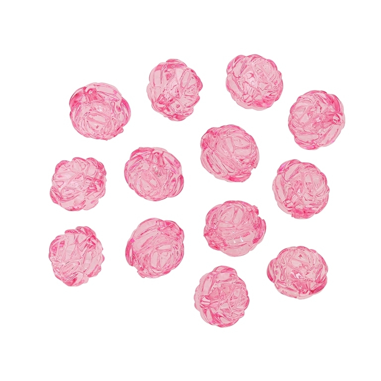 TRANSPARENT PLASTIC BEADS - BALL ROSE - 13mm PINK (DARK) V05 - 50g Hole-2.5mm (53pcs.)