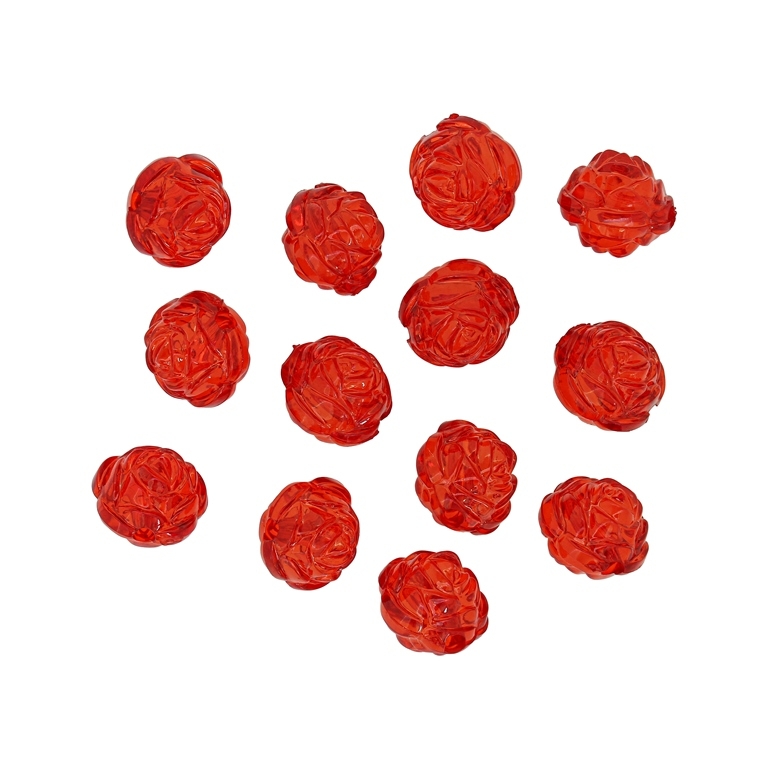 TRANSPARENT PLASTIC BEADS - BALL ROSE - 13mm RED V12 - PACKAGE 500g Hole-2.5mm (525pcs.)