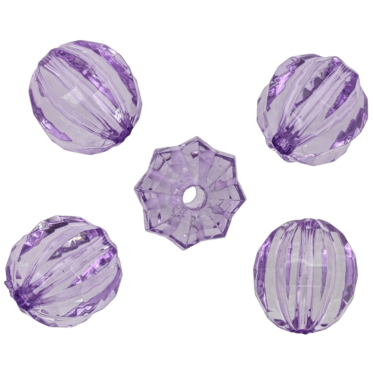 TRANSPARENT PLASTIC BEADS - BALL FACETED 03 WITH STRIPES - 20mm PURPLE (LIGHT) V49 - 50g Hole-4.0mm (14pcs.)