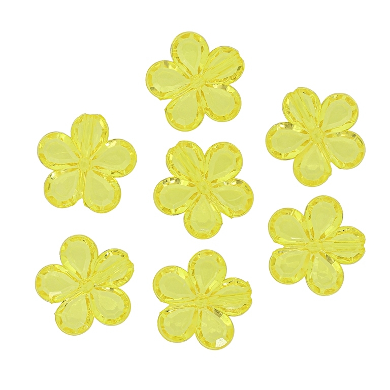 TRANSPARENT PLASTIC BEADS - FLOWER 03 FACETED - 20x5mm YELLOW V22 - 50g Hole-2.0mm (50pcs.)