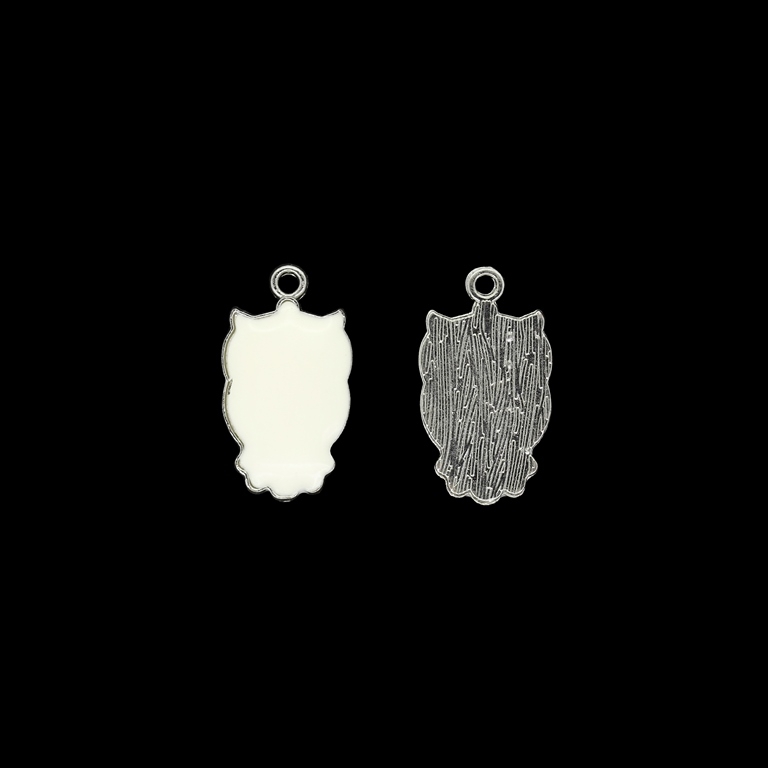 METAL BEADS WITH ENAMEL - PENDANT - OWL 06 - 13x23x2.5mm NICKEL AND ECRU - PACKAGE 50pcs. Hole-1.8mm