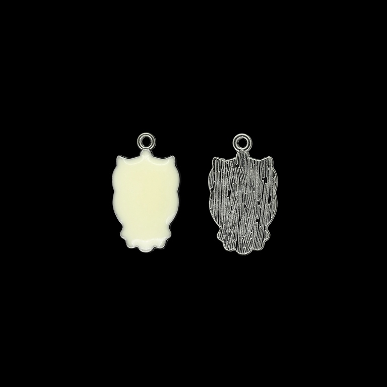 METAL BEADS WITH ENAMEL - PENDANT - OWL 06 - 13x23x2.5mm NICKEL AND ECRU (DARK) - PACKAGE 50pcs. Hole-1.8mm