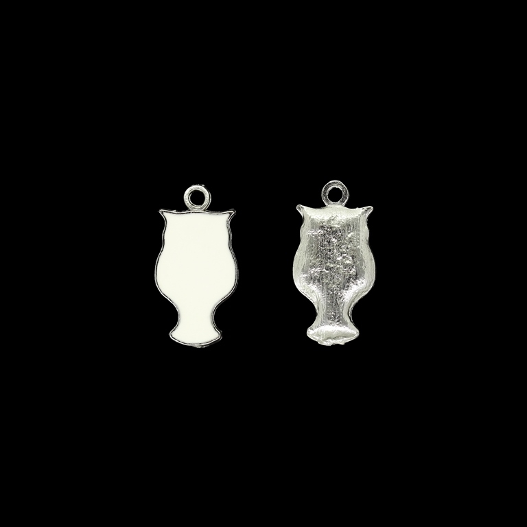 METAL BEADS WITH ENAMEL - PENDANT - OWL 07 - 12x23x2.5mm NICKEL AND ECRU - 5pcs. Hole-1.8mm