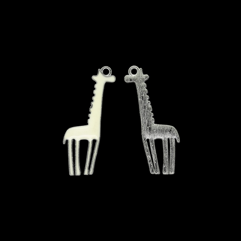 METAL BEADS WITH ENAMEL - PENDANT - GIRAFFE 02 - 13x34x2.5mm NICKEL AND ECRU - 5pcs. Hole-1.8mm