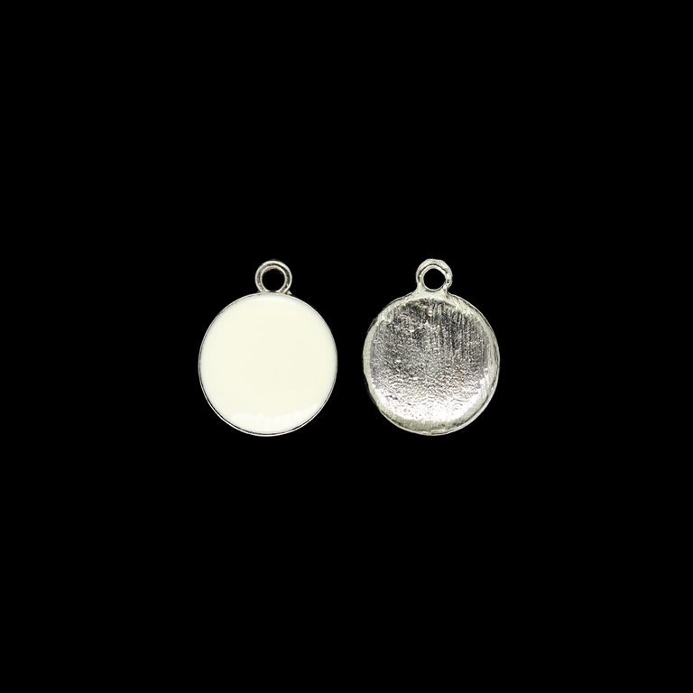 METAL BEADS WITH ENAMEL - PENDANT - CIRCLE 01 - 15x19x2.5mm NICKEL AND ECRU - 5pcs. Hole-1.8mm