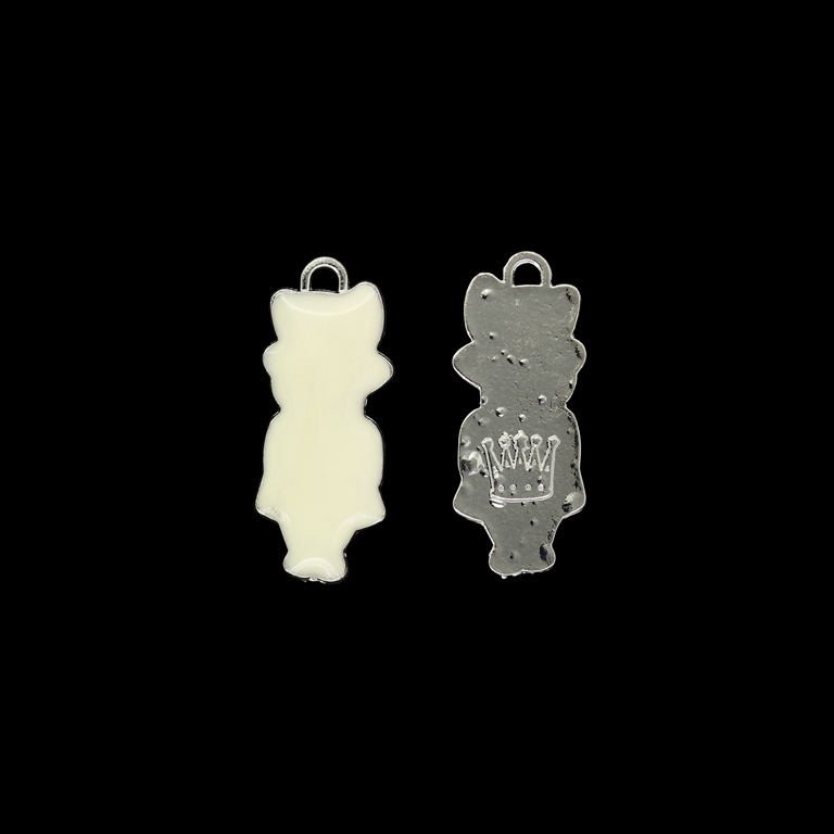 METAL BEADS WITH ENAMEL - PENDANT - BEAR 04 - 12x29x2.5mm NICKEL AND ECRU - 5pcs. Hole-2.0mm