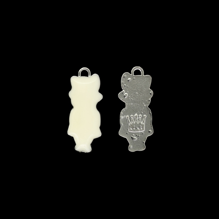 METAL BEADS WITH ENAMEL - PENDANT - BEAR 04 - 12x29x2.5mm NICKEL AND ECRU (DARK) - PACKAGE 50pcs. Hole-2.0mm