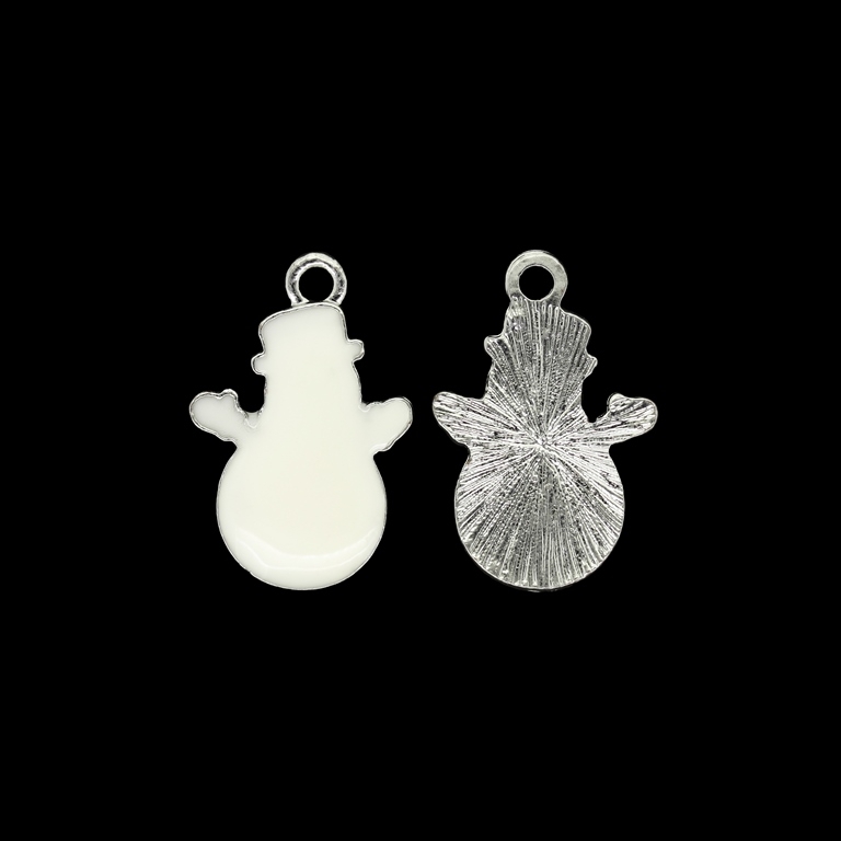 METAL BEADS WITH ENAMEL - PENDANT - SNOWMAN 03 - 20x30x2.5mm NICKEL AND ECRU - 5pcs. Hole-3mm