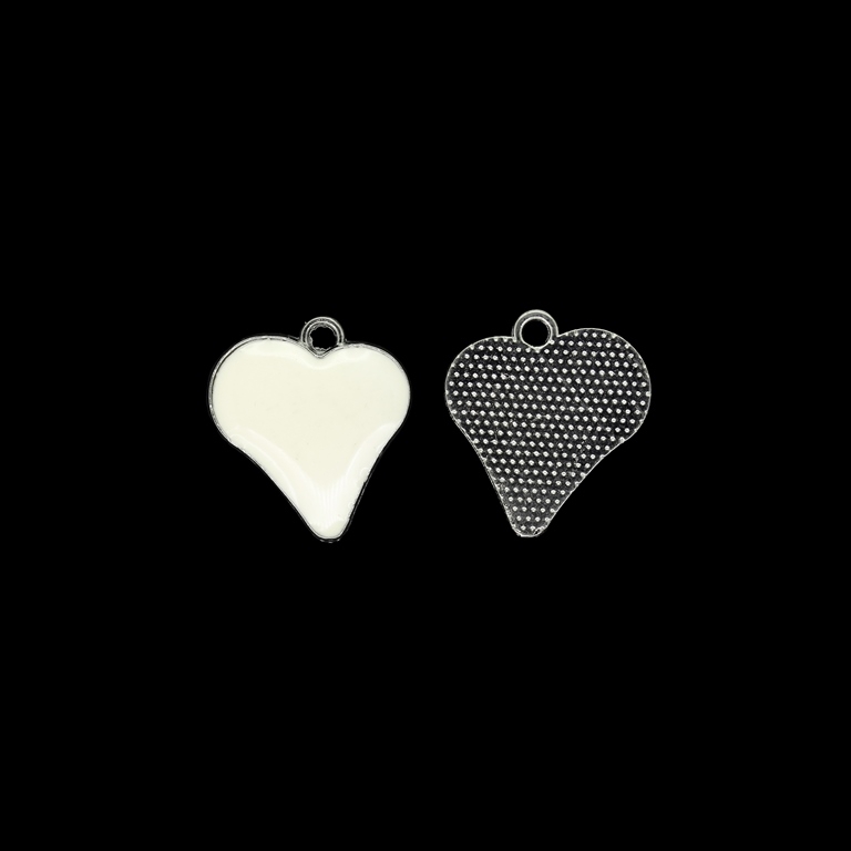 METAL BEADS WITH ENAMEL - PENDANT - HEART 18 - 18x20x2.5mm NICKEL AND ECRU - 5pcs. Hole-1.8mm