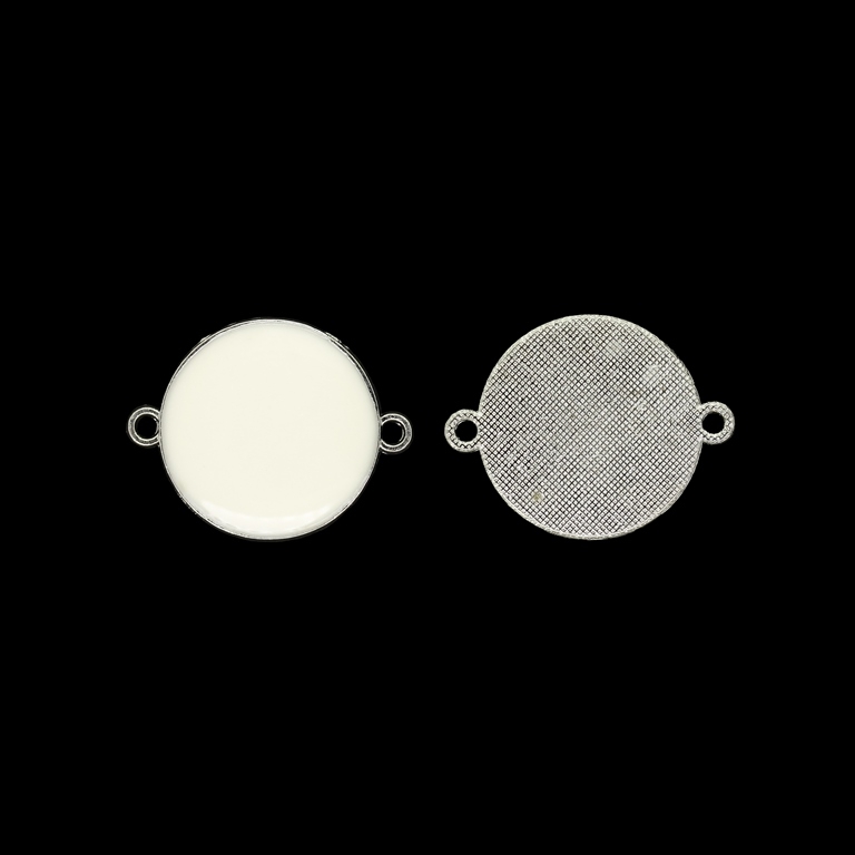 METAL BEADS WITH ENAMEL - CONNECTING ELEMENT WITH 2 RINGS - CIRCLE 01 - 19x25x2.5mm NICKEL AND ECRU - 5pcs. Hole-1.8mm