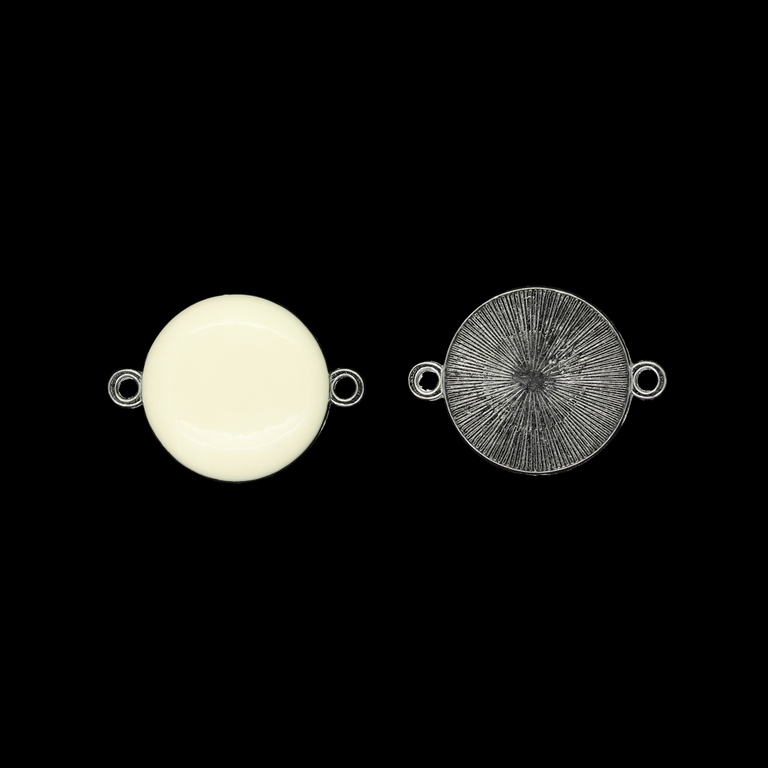 МЕТАЛНИ МЪНИСТА С ЕМАЙЛ - СВЪРЗВАЩ ЕЛЕМЕНТ С 2 ХАЛКИ - КРЪГ 01 - 18х25х4.0мм НИКЕЛ И ЕКРЮ Т. - ПАКЕТ 50 бр. Отвор-1.8мм