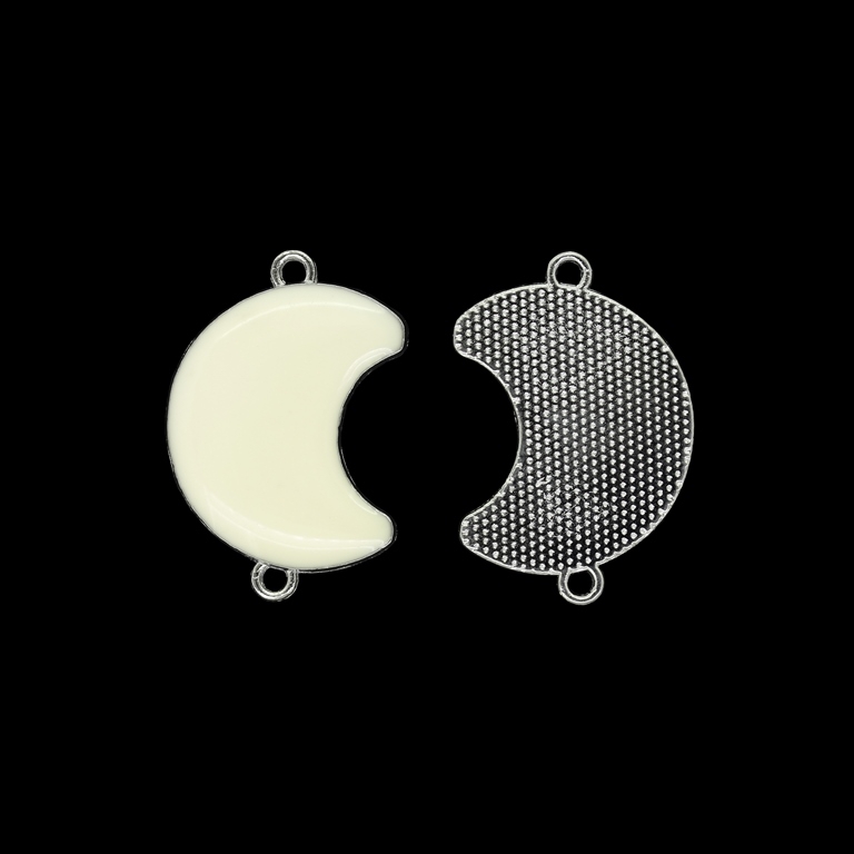 METAL BEADS WITH ENAMEL - CONNECTING ELEMENT WITH 2 RINGS - MOON 01 - 21x31x2.5mm NICKEL AND ECRU - PACKAGE 50pcs. Hole-1.8mm