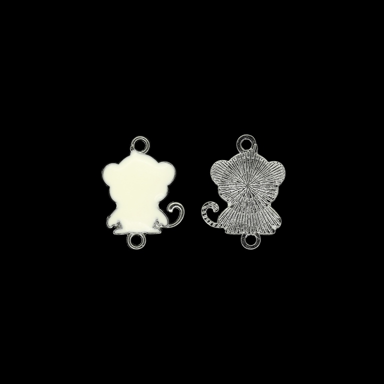 METAL BEADS WITH ENAMEL - CONNECTING ELEMENT WITH 2 RINGS - MONKEY 02 - 16x22x2.5mm NICKEL AND ECRU - PACKAGE 50pcs. Hole-1.8mm