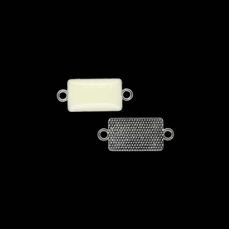 METAL BEADS WITH ENAMEL - CONNECTING ELEMENT WITH 2 RINGS - RECTANGLE 01 - 11x25x2.5mm NICKEL AND ECRU - PACKAGE 50pcs. Hole-1.8mm