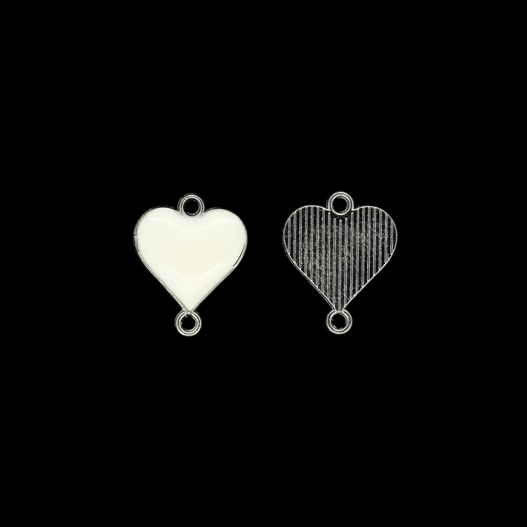 METAL BEADS WITH ENAMEL - CONNECTING ELEMENT WITH 2 RINGS - HEART 16 - 16x20x2.5mm NICKEL AND ECRU - PACKAGE 50pcs. Hole-1.8mm