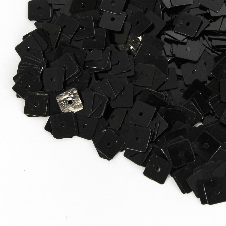 SEQUINS - SQUARE 01 FLAT - OPAQUE - 7x7mm BLACK 025 - 20g Hole-1.0mm