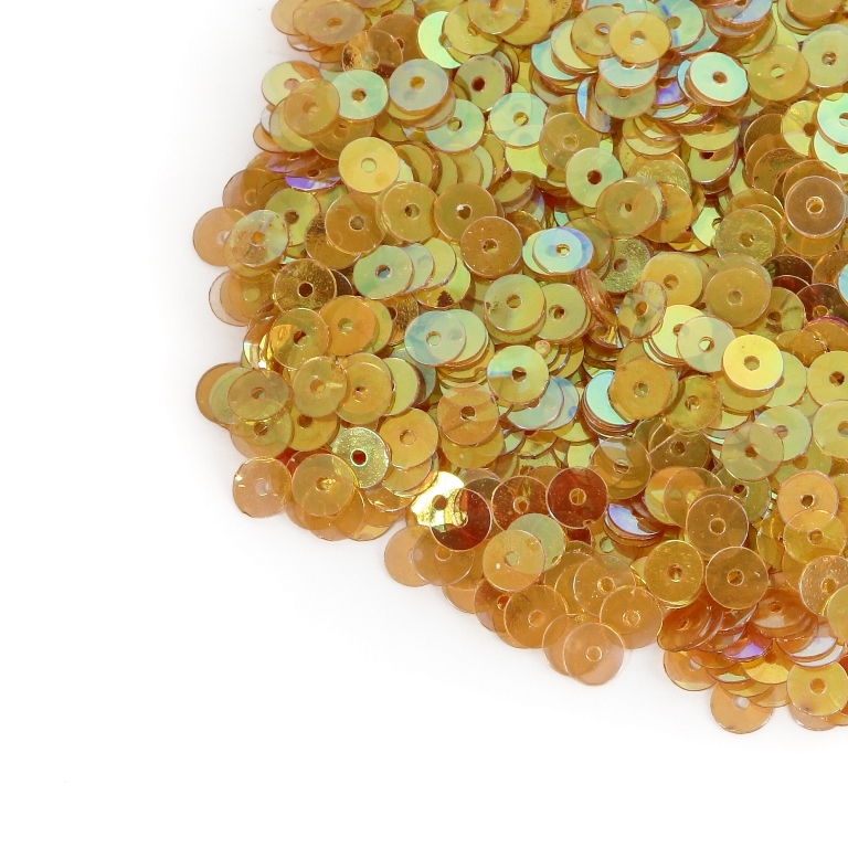 SEQUINS - CIRCLE 01 FLAT - TRANSPARENT АВ - 5mm ORANGE 030 - 20g Hole-1.0mm