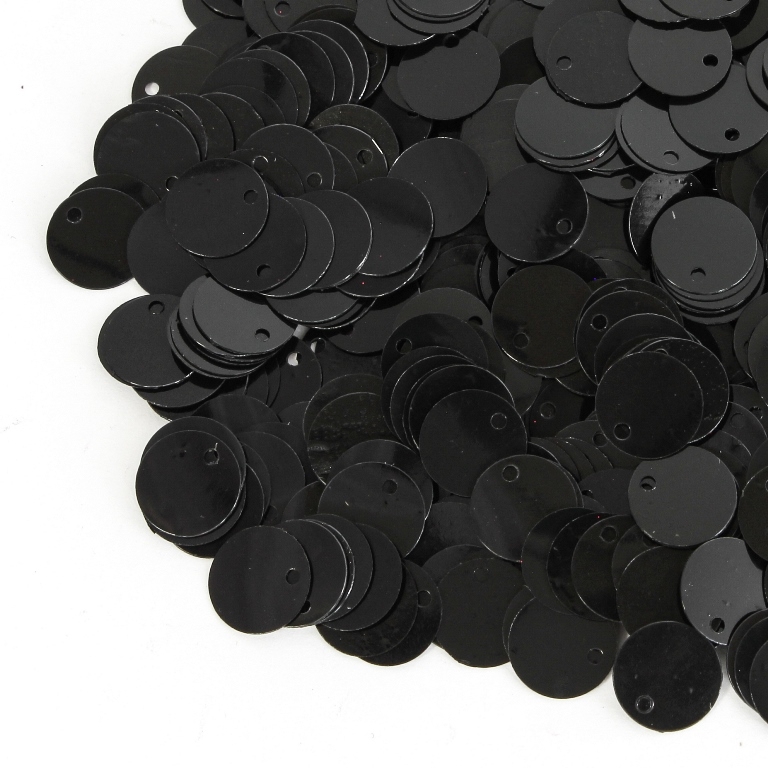 SEQUINS - CIRCLE 02 FLAT - METALLIC - 10mm BLACK 025 - 20g Hole-1.0mm