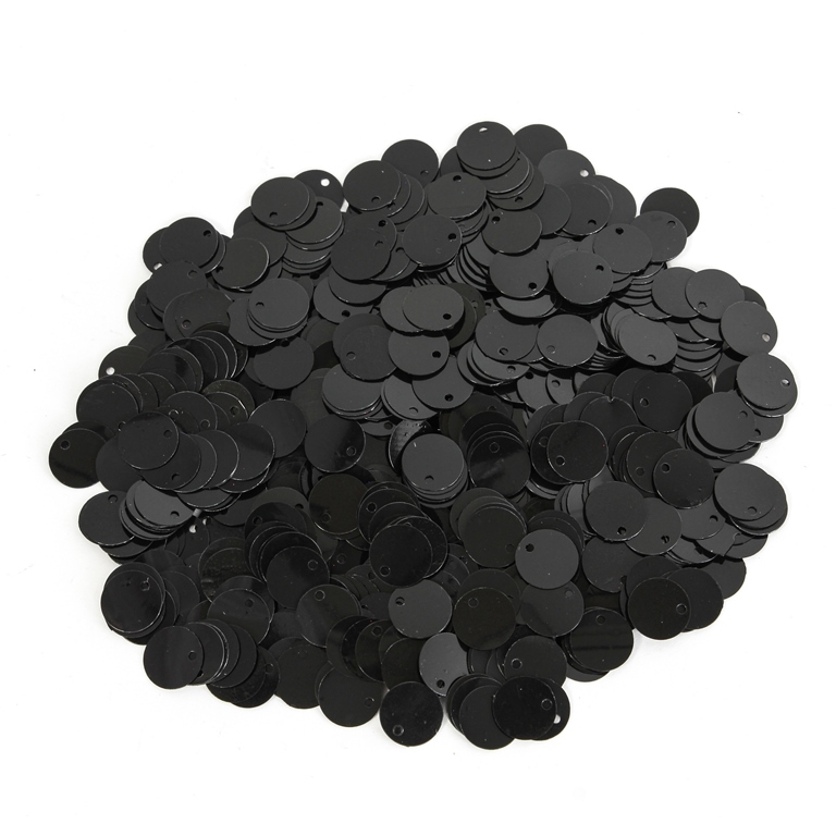 SEQUINS - CIRCLE 02 FLAT - METALLIC - 10mm BLACK 025 - PACKAGE 250g Hole-1.0mm