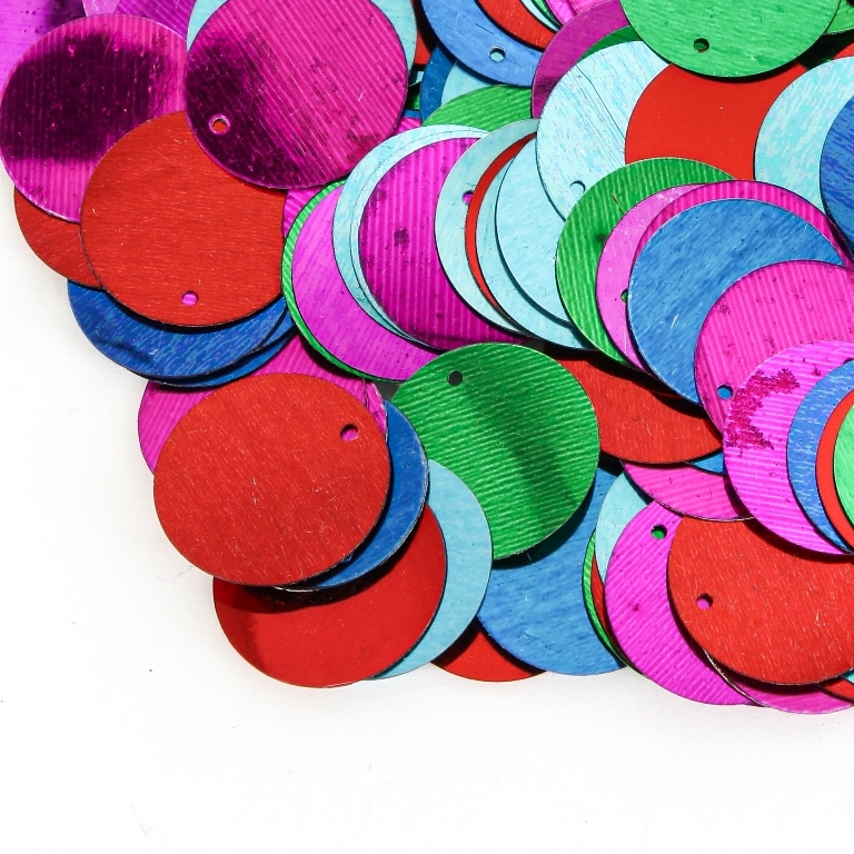 SEQUINS - CIRCLE 02 FLAT - METALLIC - 20mm MIX 016 - 20g Hole-1.0mm