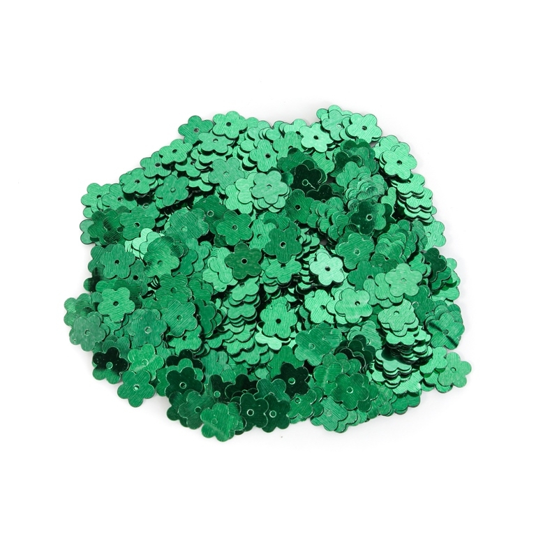 SEQUINS - FLOWER 01 FLAT - METALLIC - 10mm GREEN 014 - PACKAGE 250g Hole-1.0mm