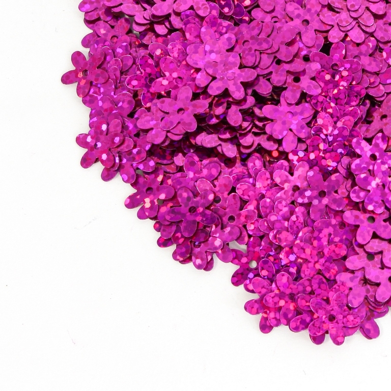 SEQUINS - FLOWER 01 FLAT - HOLOGRAPHIC - 10mm CYCLAMEN 170 - 20g Hole-1.0mm