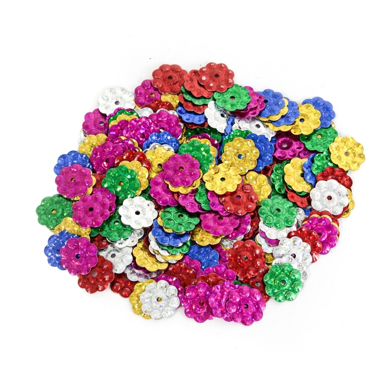 SEQUINS - FLOWER 05 RELIEF - HOLOGRAPHIC - 14mm MIX 174 - PACKAGE 250g Hole-1.0mm