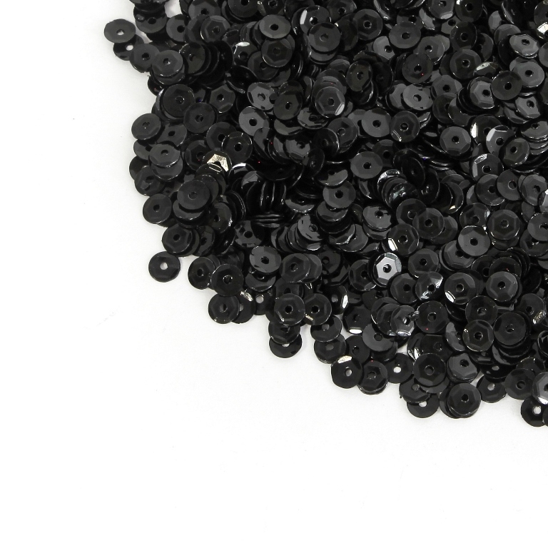 SEQUINS - CIRCLE 04 RELIEF - OPAQUE - 4mm BLACK 074 - 20g Hole-1.0mm