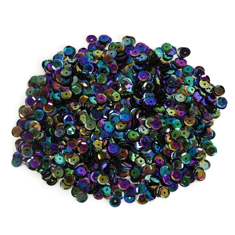 SEQUINS - CIRCLE 04 RELIEF - OPAQUE АВ - 7mm BLACK 078 - PACKAGE 250g Hole-1.0mm