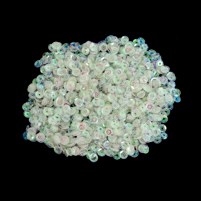 SEQUINS - CIRCLE 04 RELIEF - TRANSPARENT АВ - 5mm ECRU 086 - PACKAGE 250g Hole-1.0mm