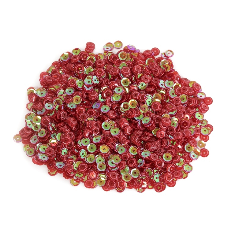 SEQUINS - CIRCLE 04 RELIEF - TRANSPARENT АВ - 5mm RED 090 - PACKAGE 250g Hole-1.0mm