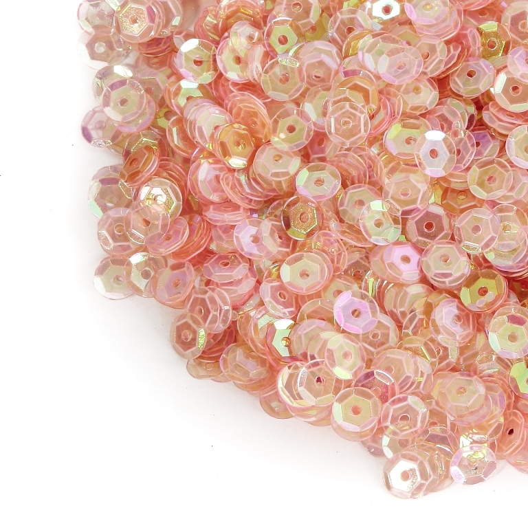 SEQUINS - CIRCLE 04 RELIEF - TRANSPARENT АВ - 7mm CORAL (LIGHT) 088 - 20g Hole-1.0mm