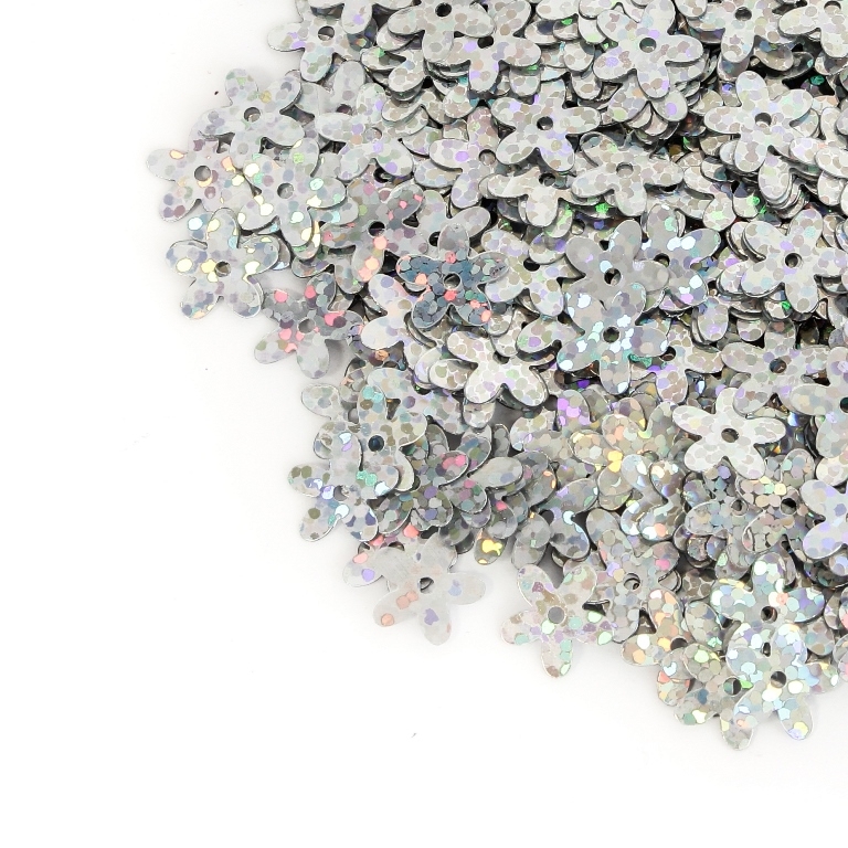 SEQUINS - FLOWER 01 FLAT - HOLOGRAPHIC - 10mm SILVER 169 - 20g Hole-1.0mm