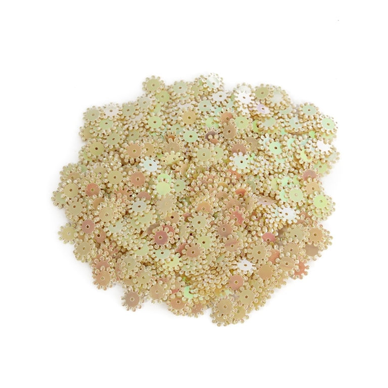 SEQUINS - FLOWER 03 RELIEF - OPAQUE АВ - 8mm ECRU 145 - PACKAGE 250g Hole-1.0mm