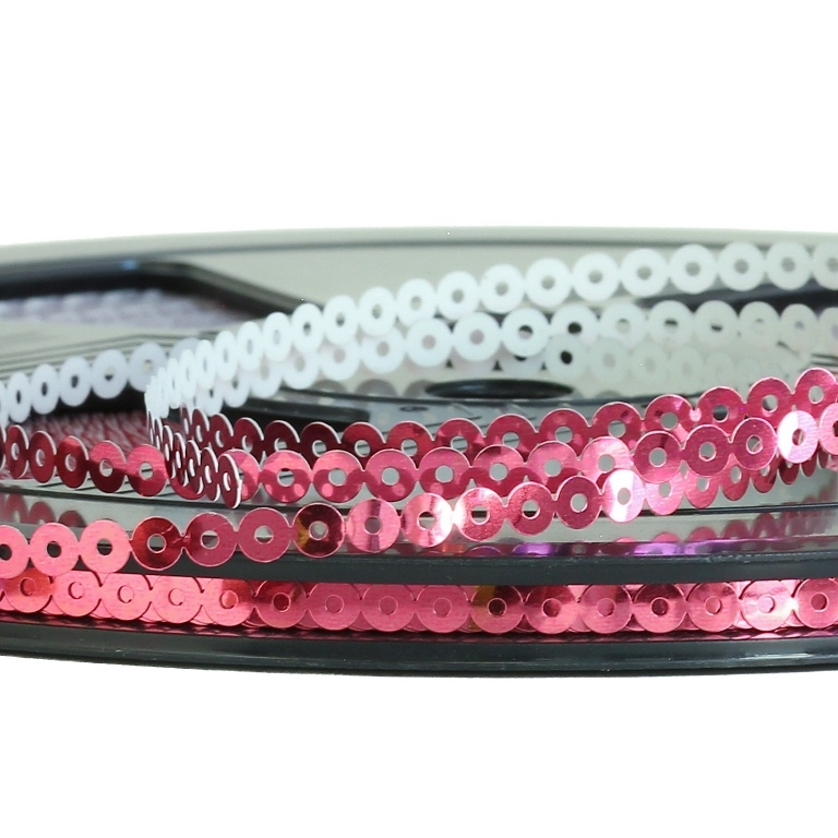 SEQUIN RIBBON - CIRCLE 01 FLAT - METALLIC - 4mm PINK (DARK) 050 - ROLL 70meters Hole-1.0mm