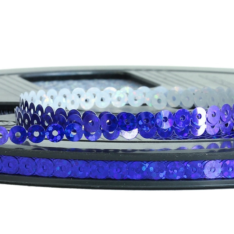 SEQUIN RIBBON - CIRCLE 01 FLAT - HOLOGRAPHIC - 5mm BLUE (DARK) 091 - ROLL 70meters Hole-1.0mm