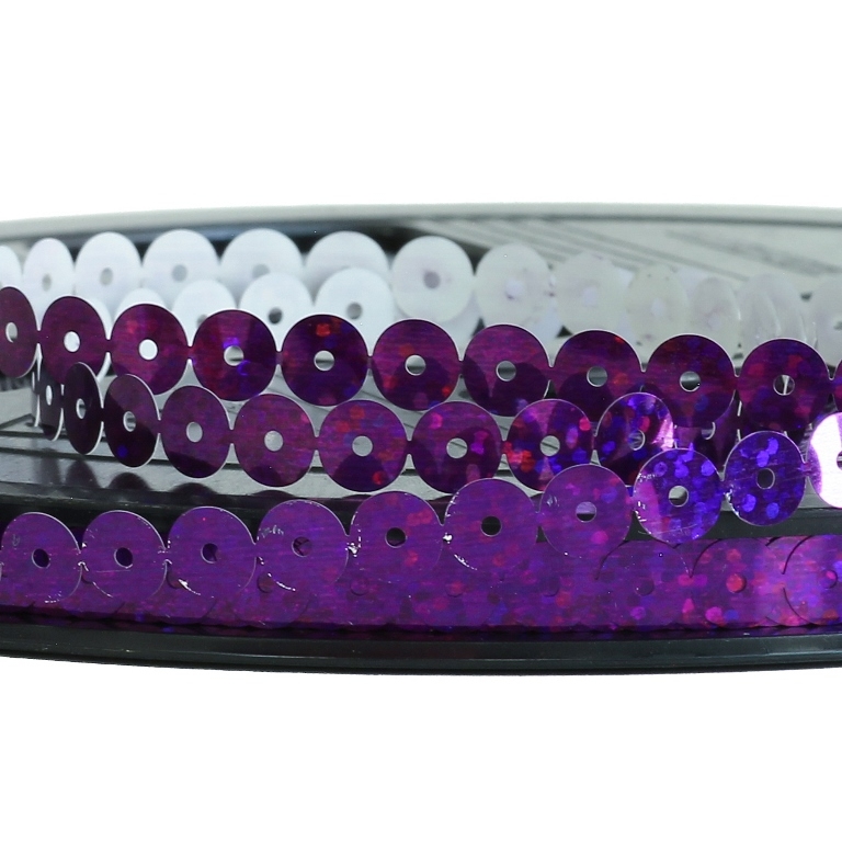 SEQUIN RIBBON - CIRCLE 01 FLAT - HOLOGRAPHIC - 7mm PURPLE 085 - ROLL 70meters Hole-1.0mm