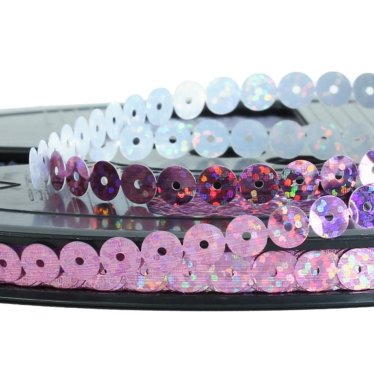 SEQUIN RIBBON - CIRCLE 01 FLAT - HOLOGRAPHIC - 7mm PINK 081 - ROLL 70meters Hole-1.0mm