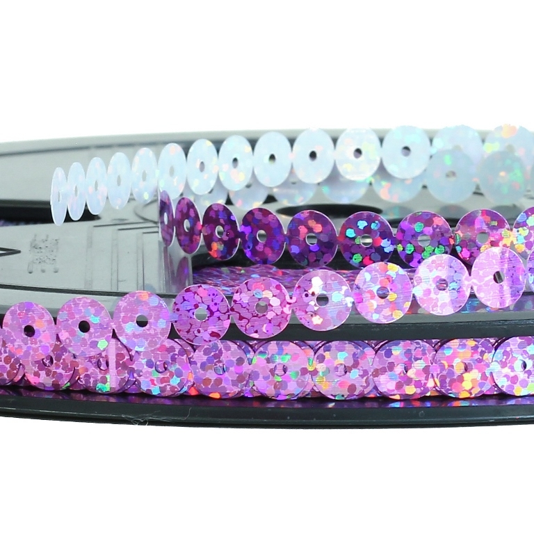 SEQUIN RIBBON - CIRCLE 01 FLAT - HOLOGRAPHIC - 7mm PINK 082 - ROLL 70meters Hole-1.0mm